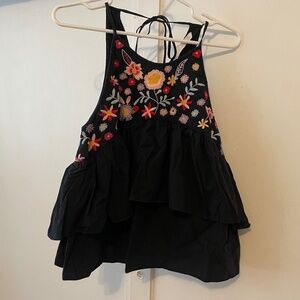 Zara embroidered ruffle halter top